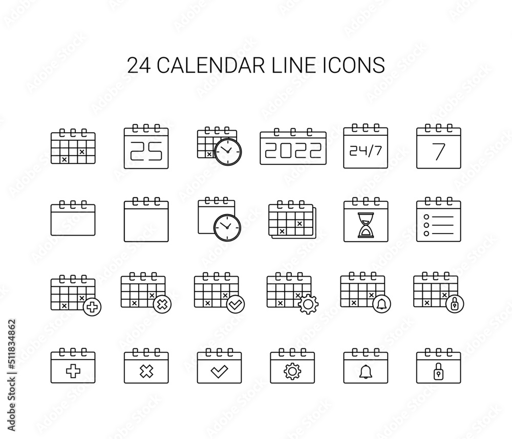 Line icon set. Calendar pack. Vector Illustration