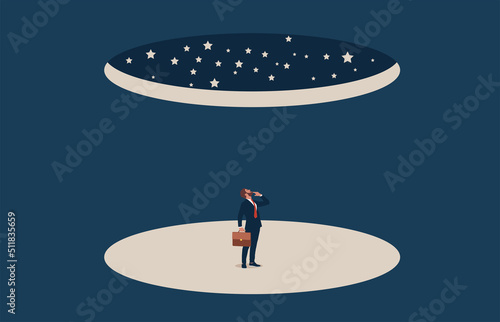 Business or career opportunity for male. Symbol of vision, ceiling shattering, success.