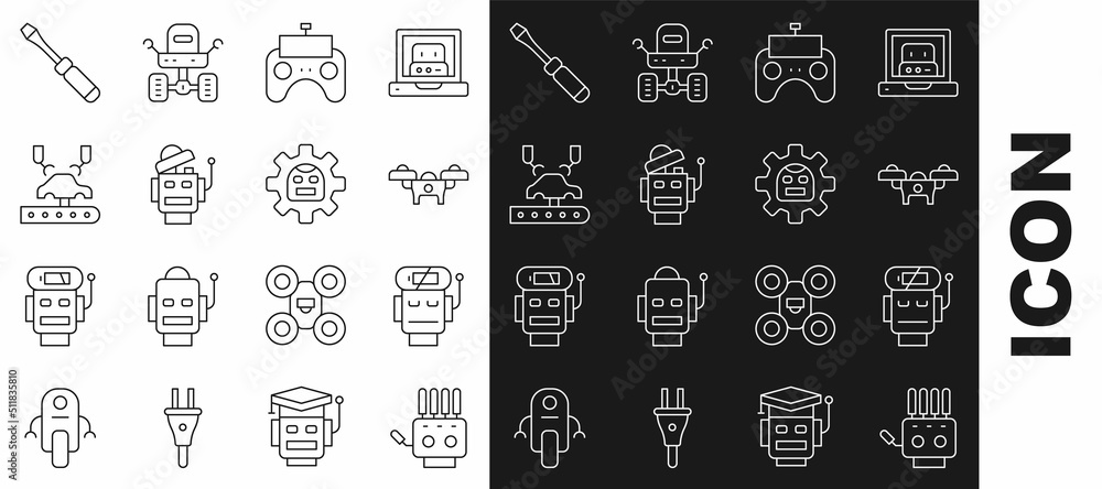 Set line Mechanical robot hand, Robot low battery charge, Drone, Remote ...