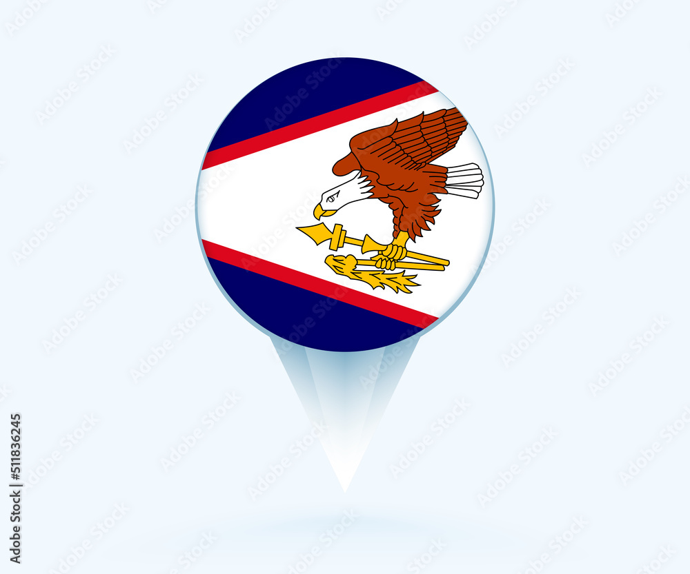 Fototapeta premium Map pointer with flag of American Samoa.