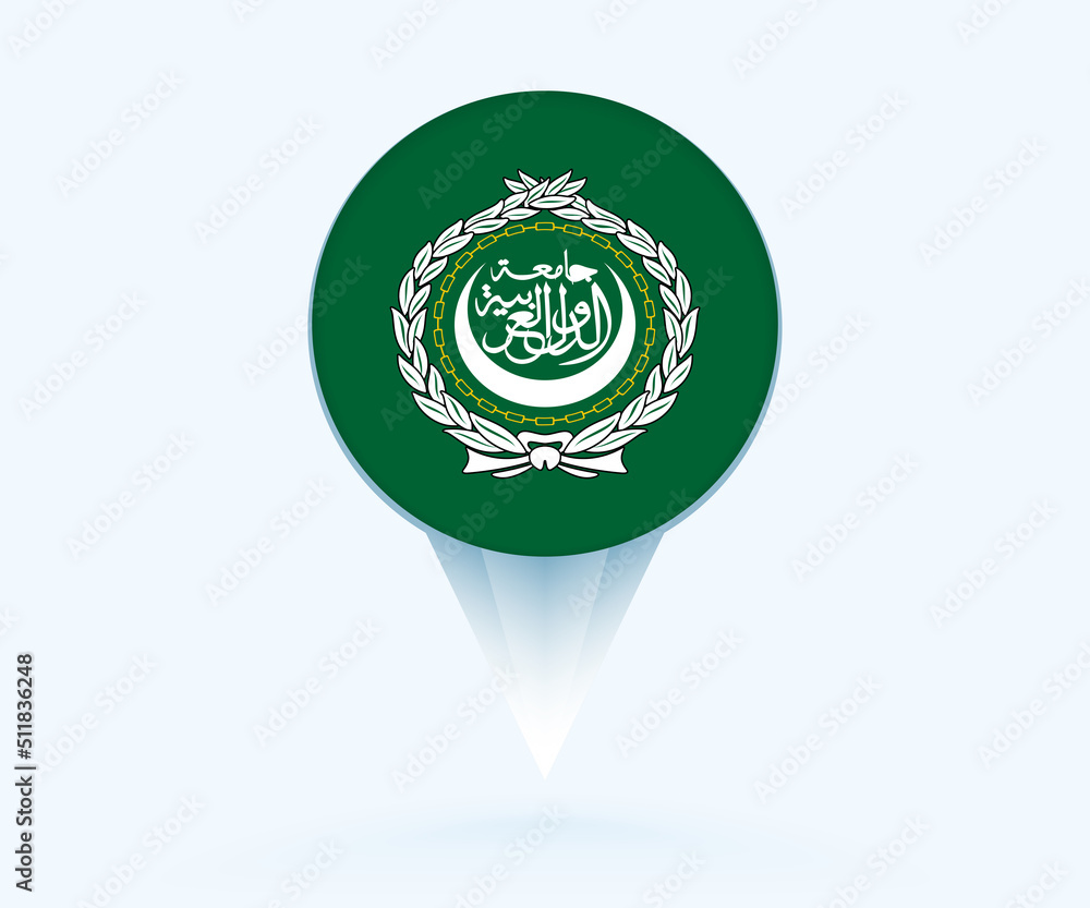 Map pointer with flag of Arab League. Map pointer with flag of Arab League.