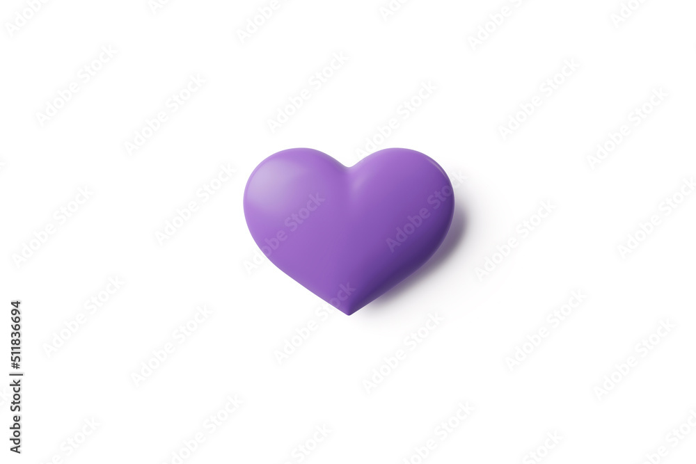 light purple or violet hearts on white background. ultraviolet color. Colors and symbols that represent equality Racial and Gender Diversity is LGBTQ. Isolated with clipping path. 3D Illustration.