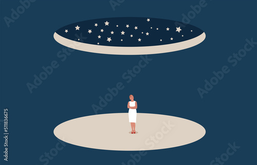 Business or career opportunity for woman. Symbol of vision, ceiling shattering, success.