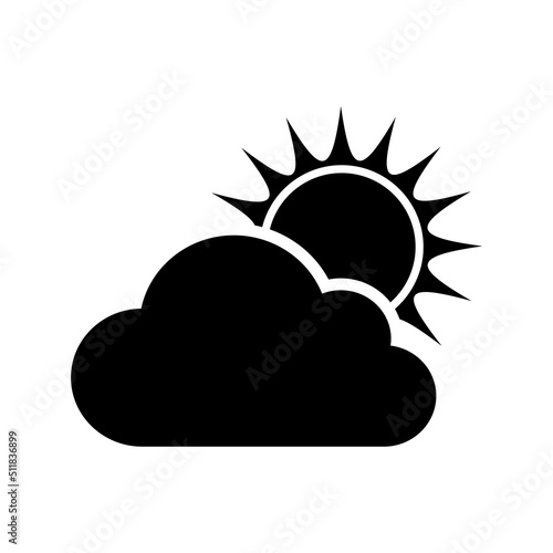 Cloud with sun icon. Weather forecast symbol. Daylight icon isolated on white background. Website pictogram. Internet symbol for web, design, logo, app, UI. Vector illustration.