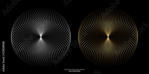 Abstract circle shape weaving lines pattern silver and gold isolated on black background. Vector illustration in concept financial, economic, investment, money, wealth.