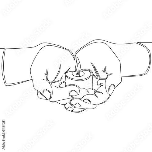 Continuous line drawing Hand holds burning memory candle icon vector illustration concept