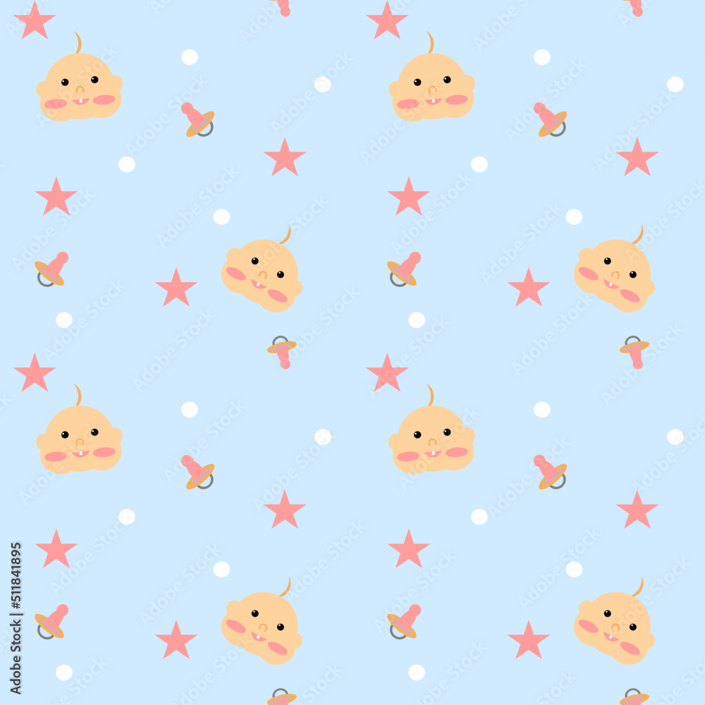 seamless pattern with baby and pacifier