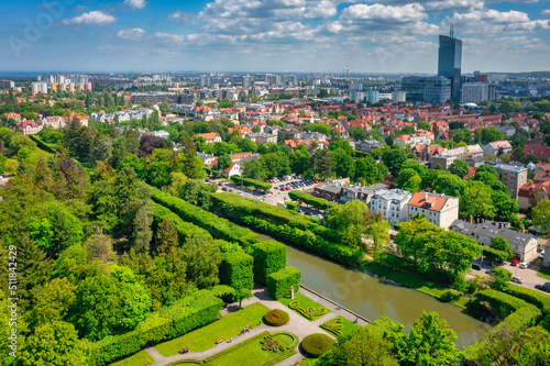 Aerial landscape in the public park of Gdansk Oliwa, Poland