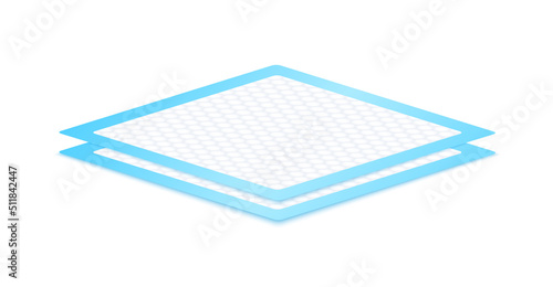 Disposable flat bed sheet with square texture. For elderly and bedridden people with urinary incontinence. Soft protection and convenient. Blue diaper pads Isolated on white background. 3D vector. 