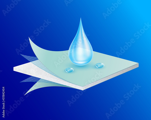 Water droplets on gypsum board corner close up. Texture construction material synthetic fiber with moisture proof insulation, waterproofing. Vector 3D. Can fabric ads, industrial.