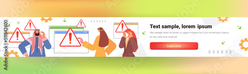 frustrated people reacting to danger exclamation marks problem cyber attack hacking warning signal scam alert
