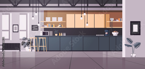 Modern kitchen interior empty no people house room with furniture horizontal