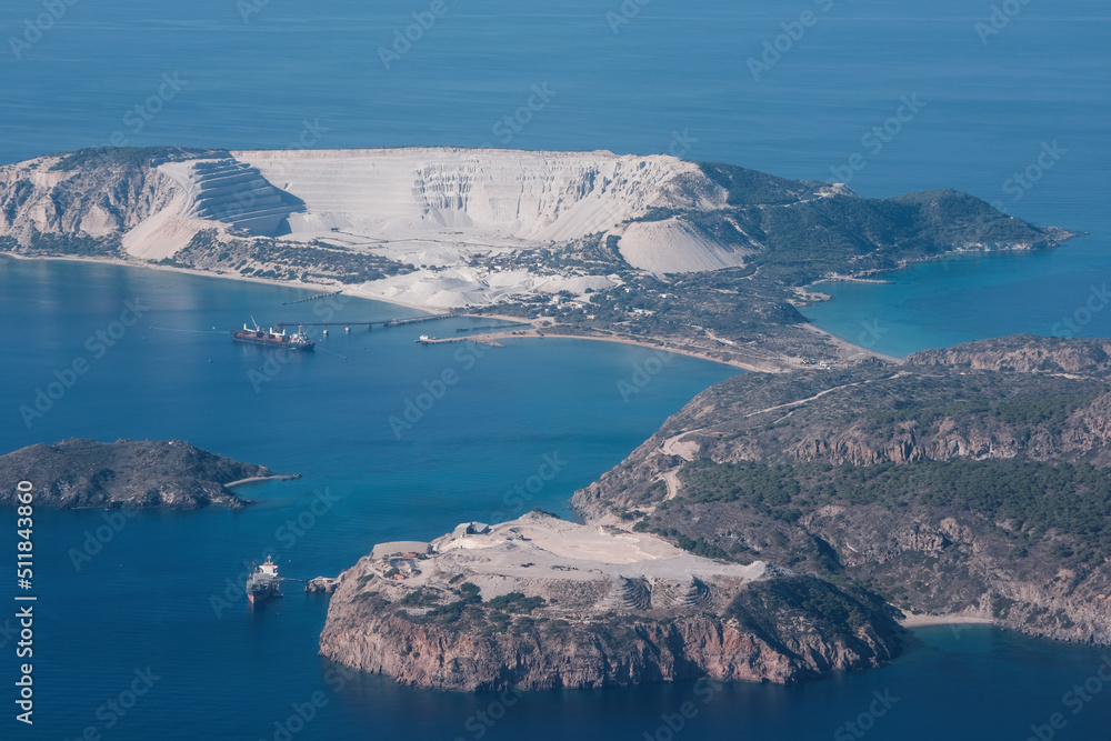 Quarry island nearby Kos island on sunny day. Aegean Sea, Greece.