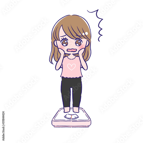 体重計に乗ってショックをうける女性