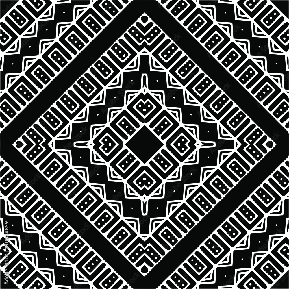 Abstract geometric seamless pattern.  Black and white vector background. black mandala.