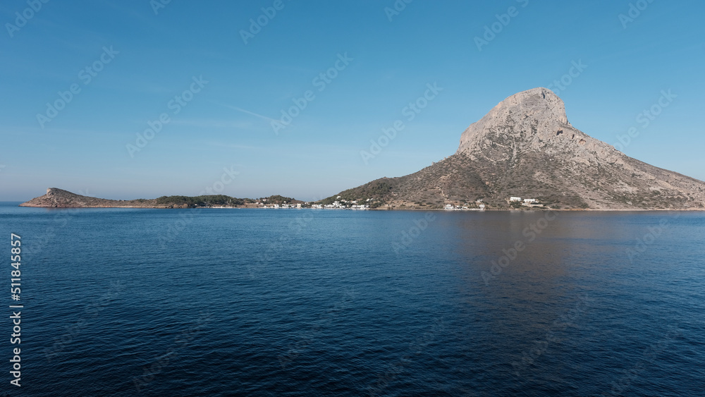View of Telendos island on sunny day. Aegean Sea, Greece.