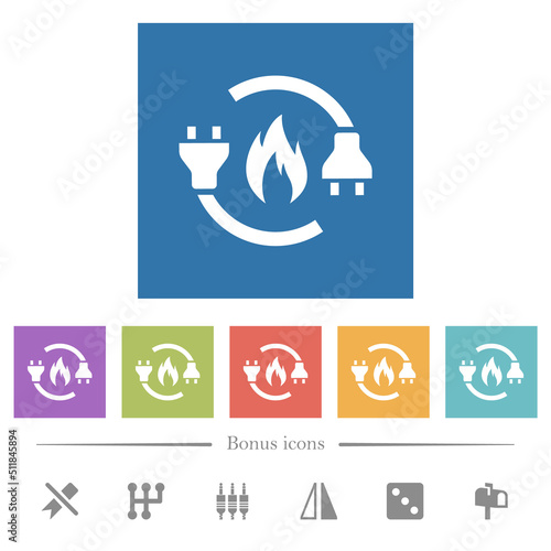 Gas energy flat white icons in square backgrounds