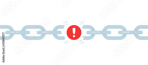 cartoon broken chain with red exclamation point