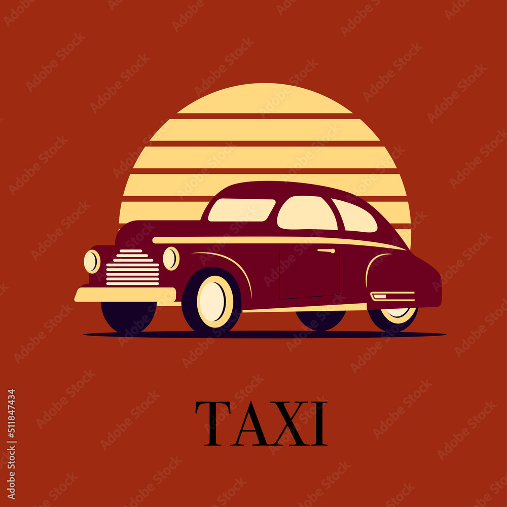 Taxi car sign icon on red background. Vector illustration