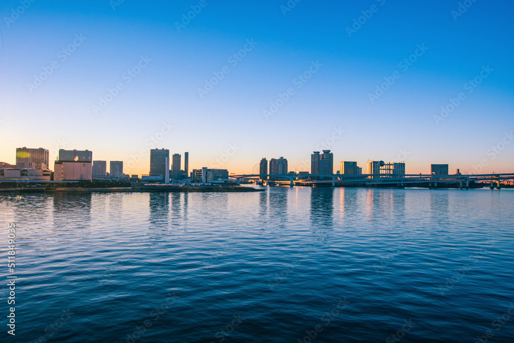 city skyline at sunset