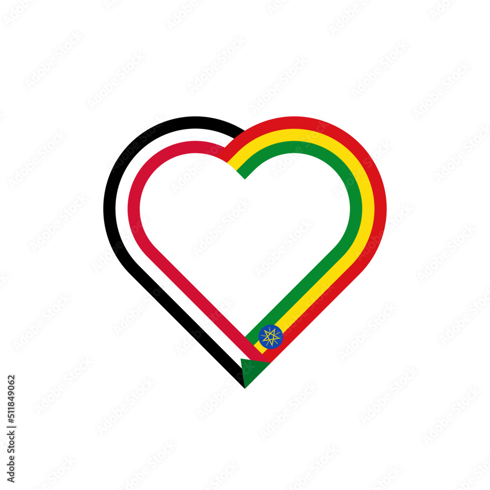 unity concept. heart ribbon icon of sudan and ethiopia flags. vector illustration isolated on white background unity concept. heart ribbon icon of sudan and ethiopia flags. vector illustration isolated on white background