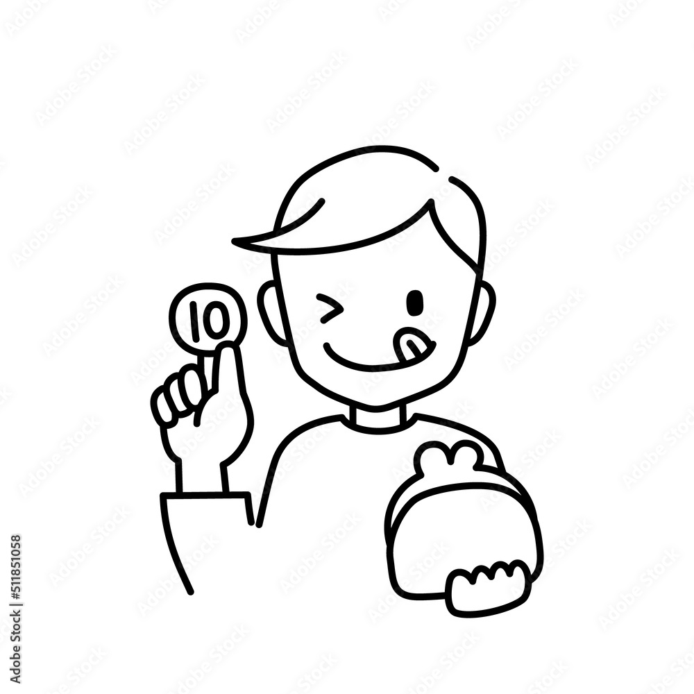 財布から硬貨を取り出す男性のイラスト（白背景・ベクター・切り抜き）