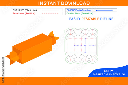 Chocolate box die cut template and 3D box design