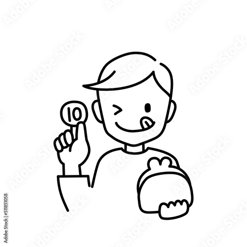 財布から硬貨を取り出す男性のイラスト（白背景・ベクター・切り抜き）