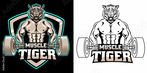 muscle tiger fitness mascot logo design