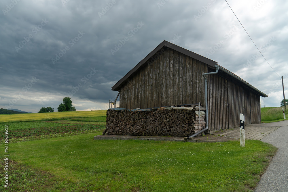 Mountains And Old Wooden Barn In The Field Mountains And Old Wooden Barn In The Field