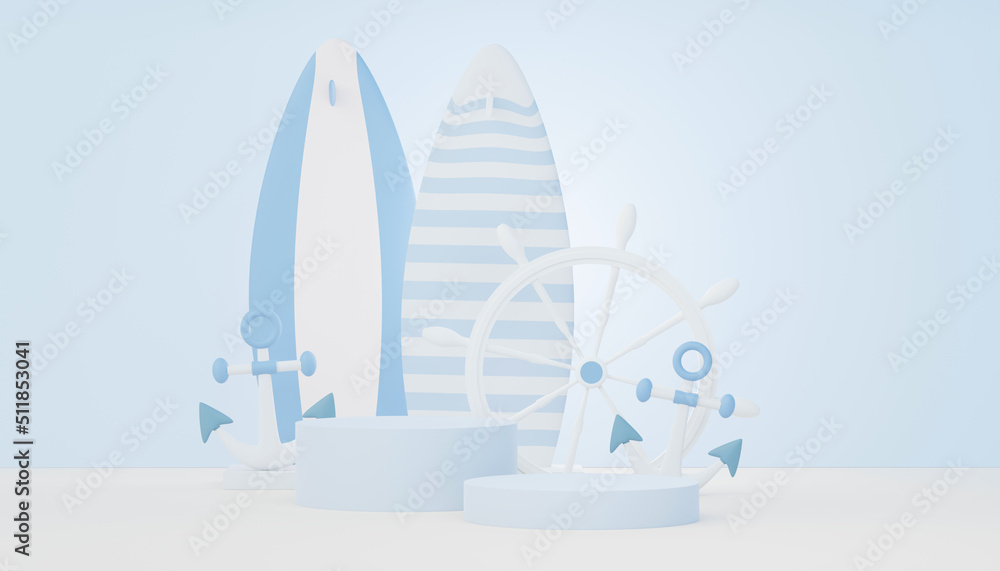 3d render Summer sale podium stand for showing product. Beach Vacations Scene in Summer for mock up. 3d render Summer sale podium stand for showing product. Beach Vacations Scene in Summer for mock up.