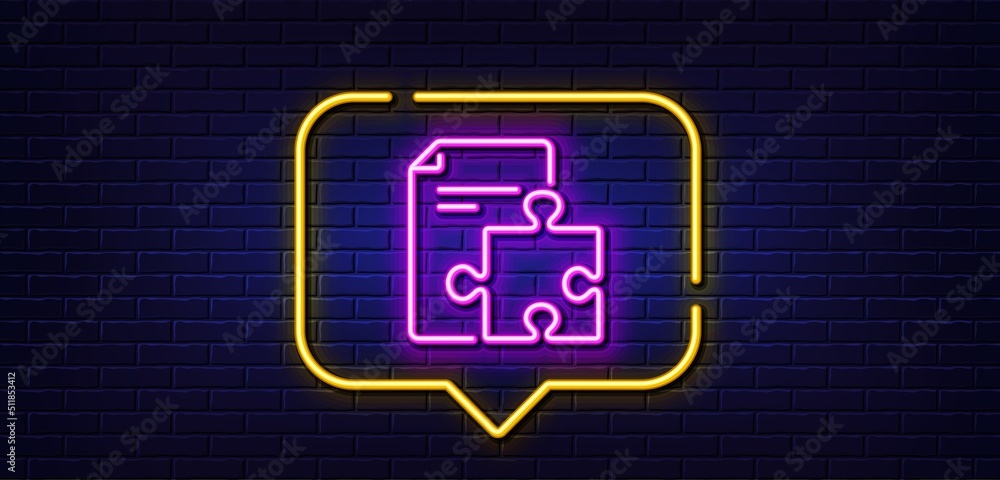 Neon light speech bubble. Strategy line icon. Technical instruction sign. Neon light background. Strategy glow line. Brick wall banner. Vector