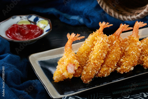 Delicious fried food, fried shrimp.