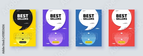 Poster frame with quote, comma. Best sellers tag. Special offer price sign. Advertising discounts symbol. Quotation offer bubble. Best sellers message. Vector