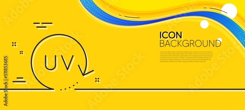 Uv protection cream line icon. Abstract yellow background. Skin care sign. Cosmetic change symbol. Minimal uv protection line icon. Wave banner concept. Vector