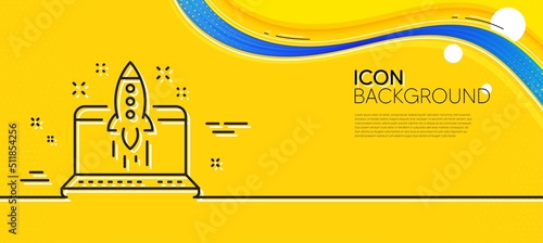 Start business line icon. Abstract yellow background. Launch crowdfunding project sign. Innovation symbol. Minimal start business line icon. Wave banner concept. Vector
