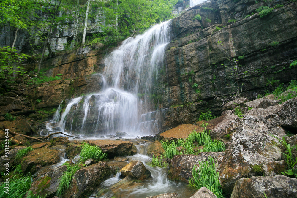 Fototapeta premium Kuperlya Waterfall, Bashkiria National Park, Russia.
