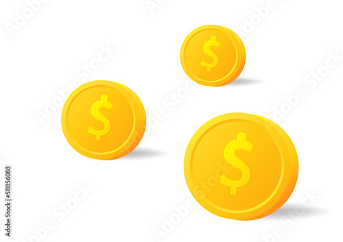 Gold coin icon. With dollar sign. Vector illustration isolated on white background. 3d realistic coin.