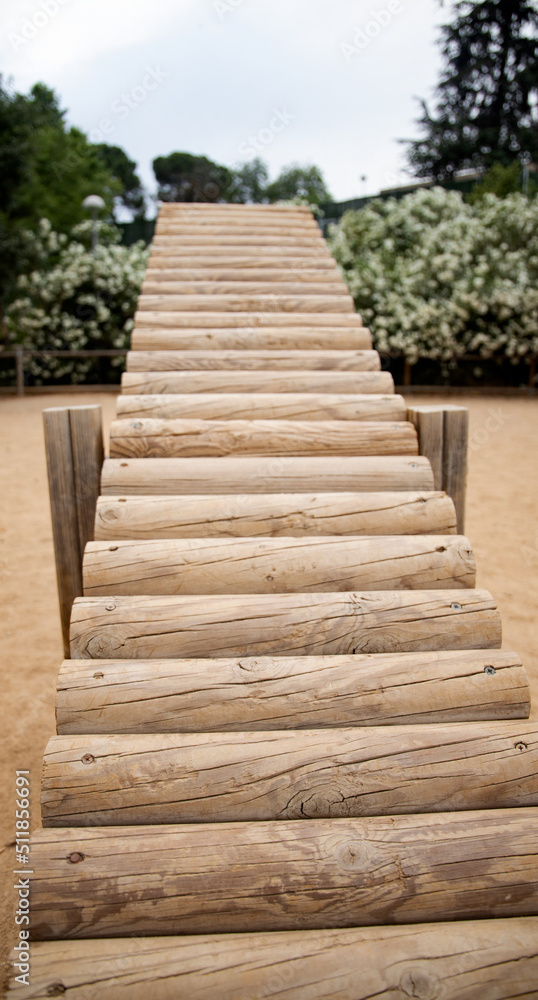 seesaw of wooden boards in the park