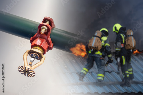 Sprinkler and firemans. Fir...