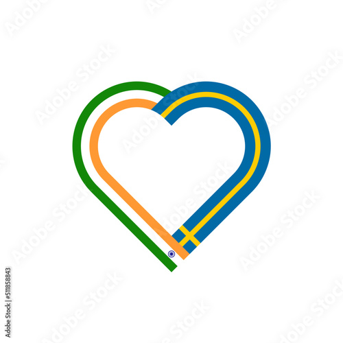 unity concept. heart ribbon icon of india and sweden flags. vector illustration isolated on white background