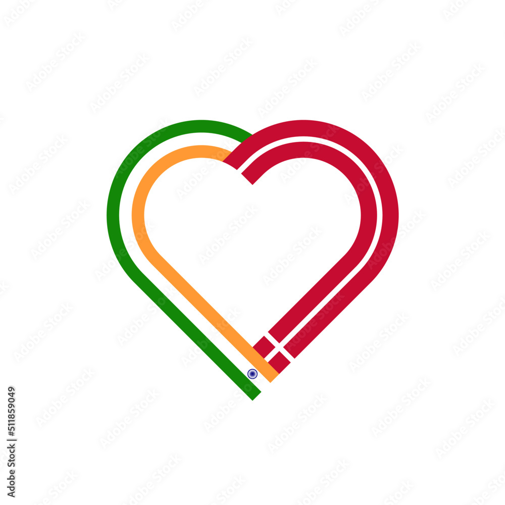 unity concept. heart ribbon icon of india and denmark flags. vector illustration isolated on white background unity concept. heart ribbon icon of india and denmark flags. vector illustration isolated on white background