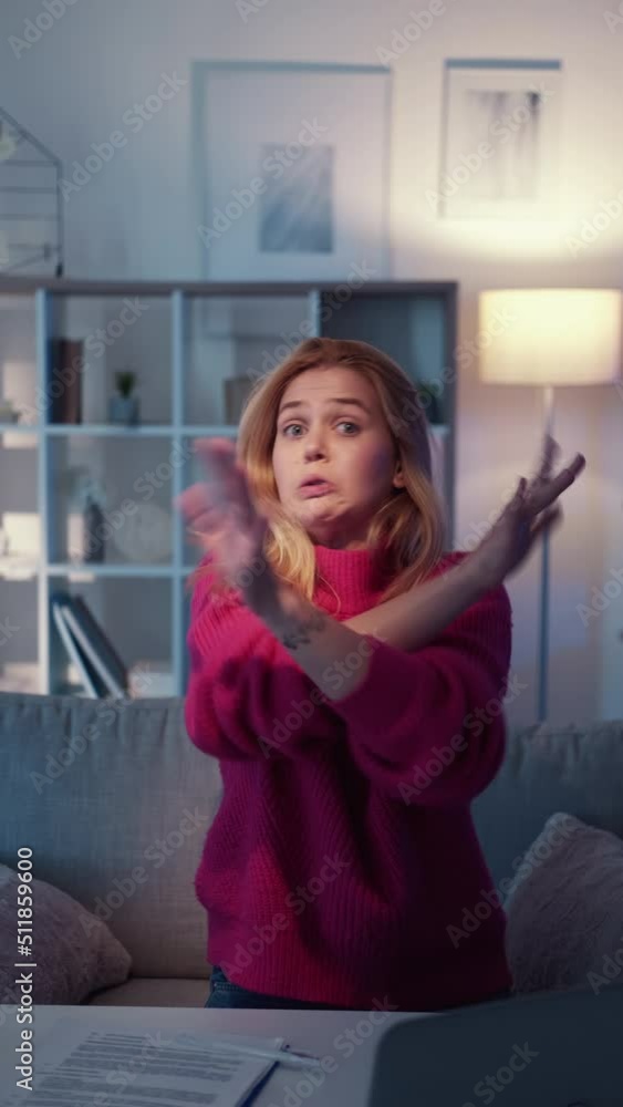 Absolutely no. Refusing woman. Meme expression. Protesting lady