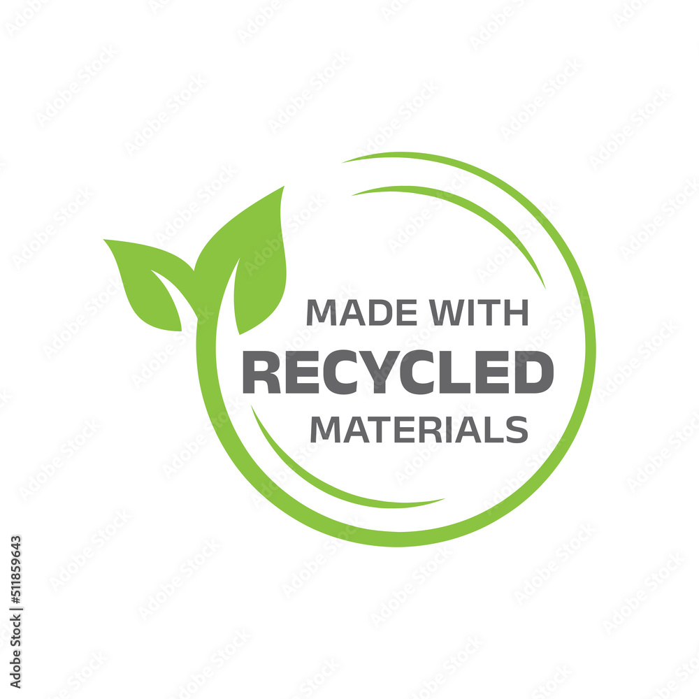 Made with recycled materials label. Eco friendly packaging vector symbol. Made with recycled materials label. Eco friendly packaging vector symbol.