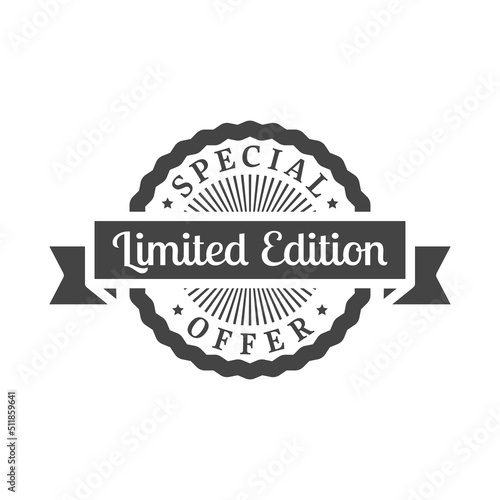 Limited edition and special offer label. Ribbon rubber stamp vector.