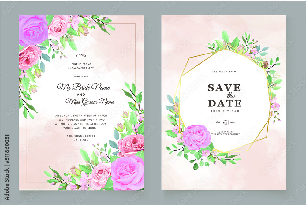 Luxury floral decorated wedding invitation card design templates