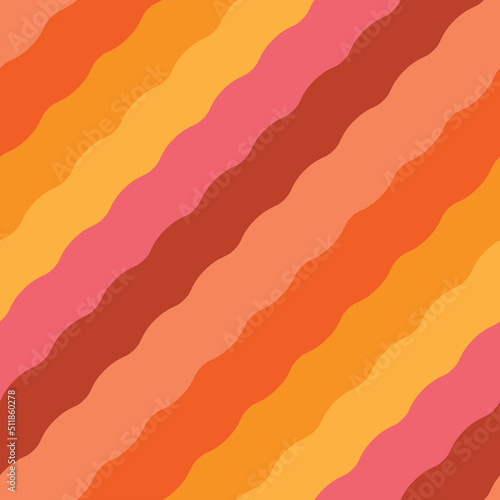 Retro 70s stripes waves seamless pattern in yellow, orange, pink and brown. For posters, backgrounds and home décor 