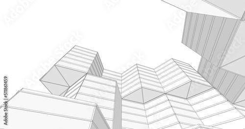 hexagons in abstract architecture 3d rendering