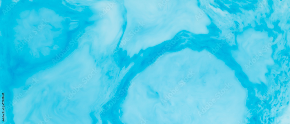 Blue turquoise aquamarine color gradient background. Abstract background of blue-turquoise shades on liquid. Fluid art