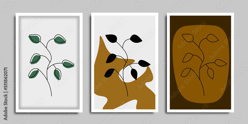 Botanical wall art vector set. Earth tone boho foliage line art drawing with abstract shape. Abstract Plant Art design for print, cover, wallpaper, Minimal and natural wall art Botanical wall art vector set. Earth tone boho foliage line art drawing with abstract shape. Abstract Plant Art design for print, cover, wallpaper, Minimal and natural wall art